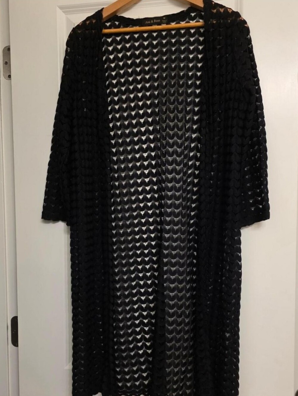 Ana & Rose Black Crochet Lace Open Cardigan Kimono Duster Gothic Boho Summer